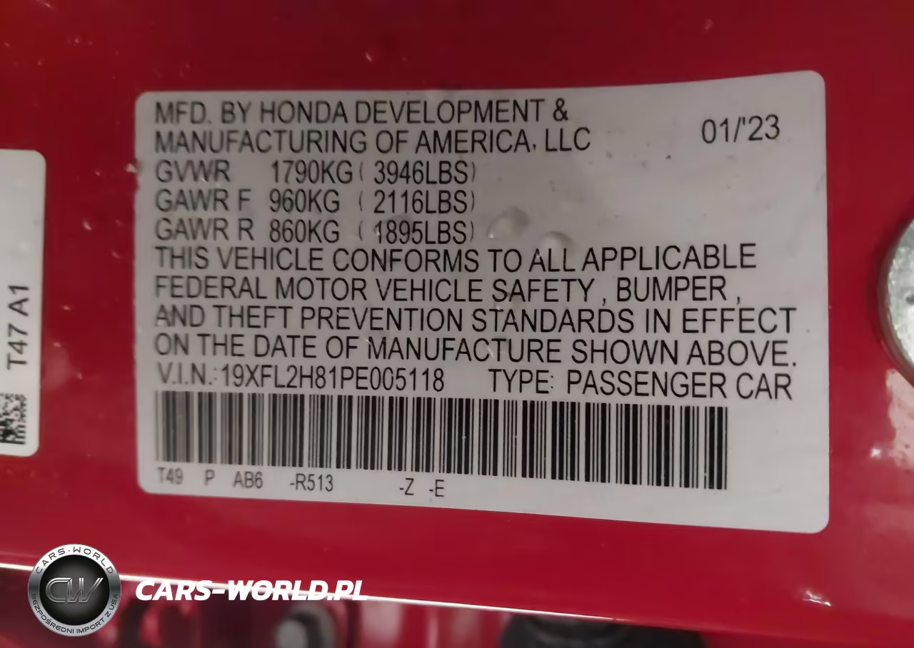 2023 Honda Civic Sport VIN:19XFL2H81PE005118 - 9