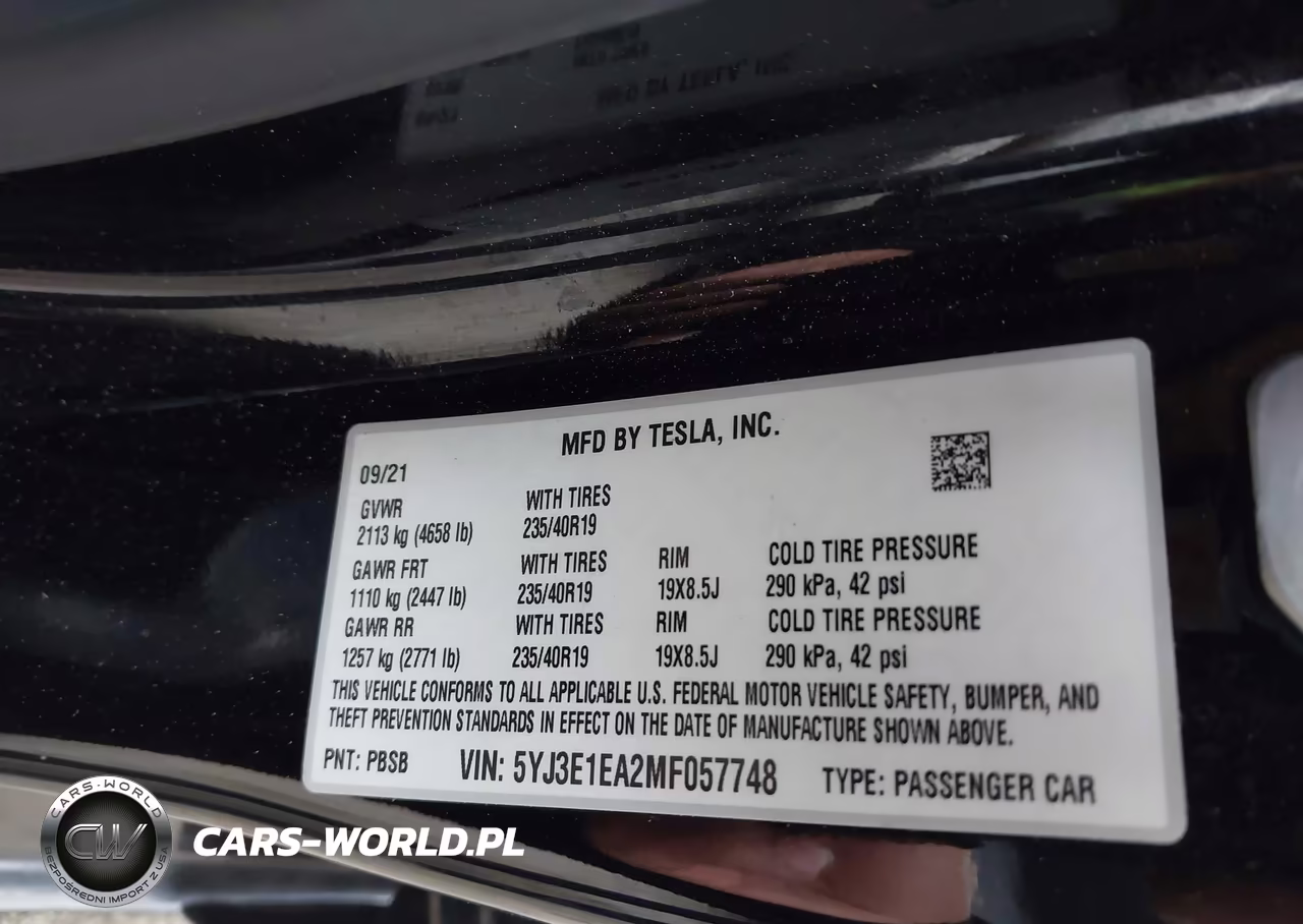 2021 Tesla Model 3 Standard Range Plus Rear-Wheel Drive VIN:5YJ3E1EA2MF057748 - 9