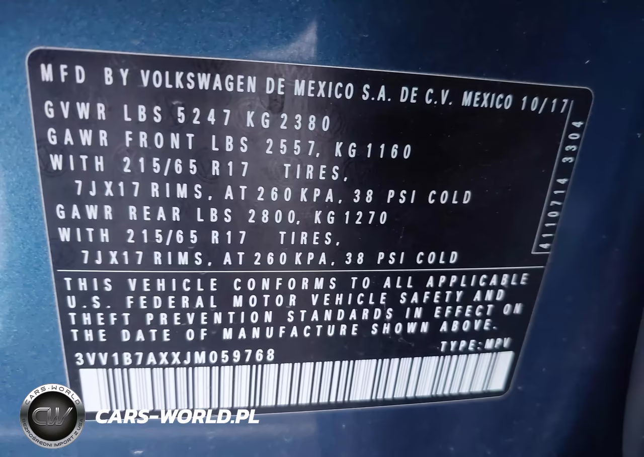 2018 Volkswagen Tiguan 2.0T S VIN:3VV1B7AXXJM059768 - 9
