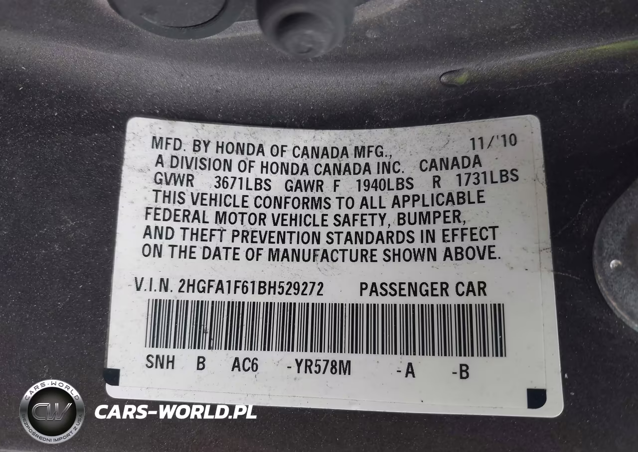 2011 Honda Civic Sdn Lx-S VIN:2HGFA1F61BH529272 - 9