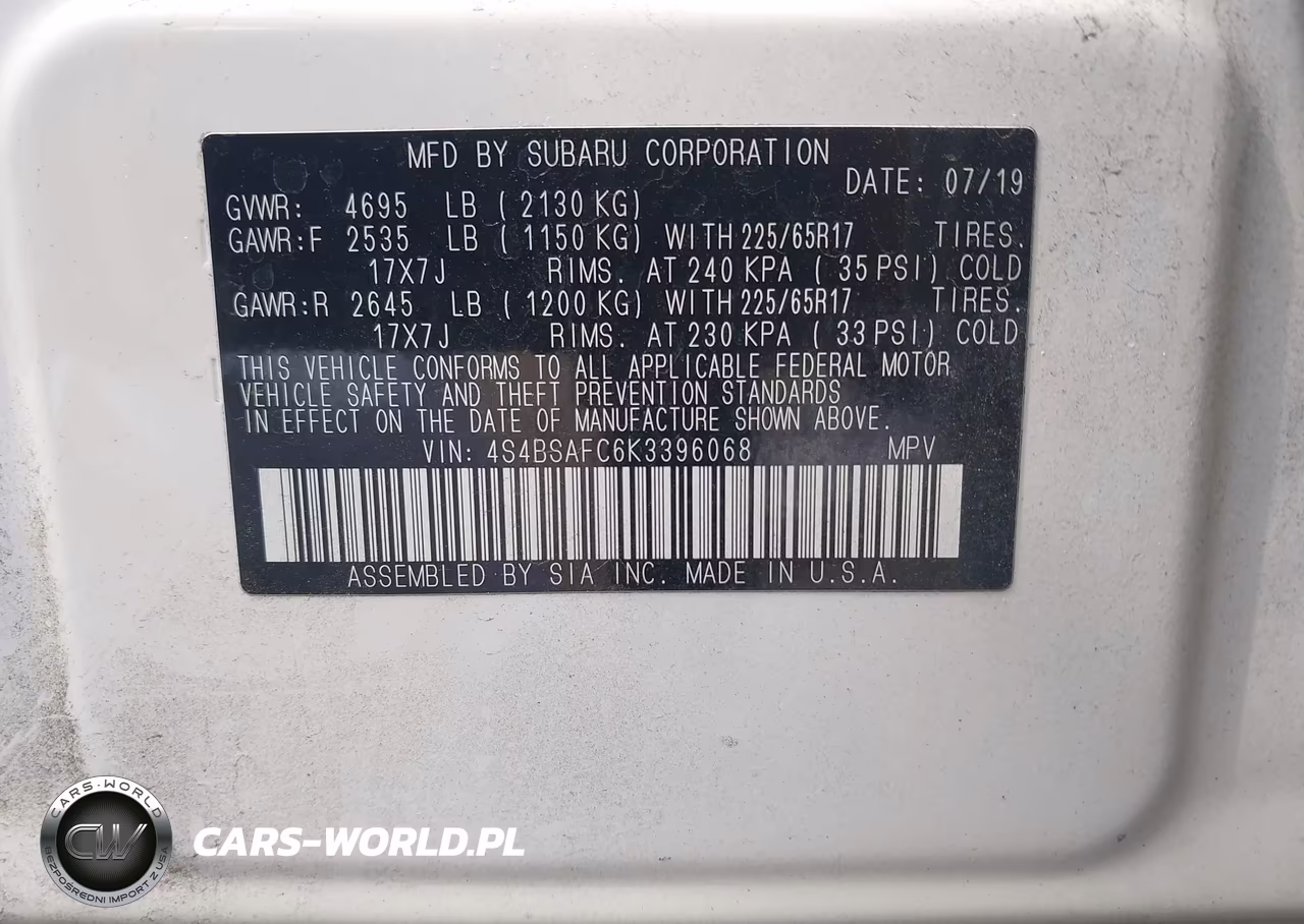 2019 Subaru Outback 2.5I Premium VIN:4S4BSAFC6K3396068 - 9