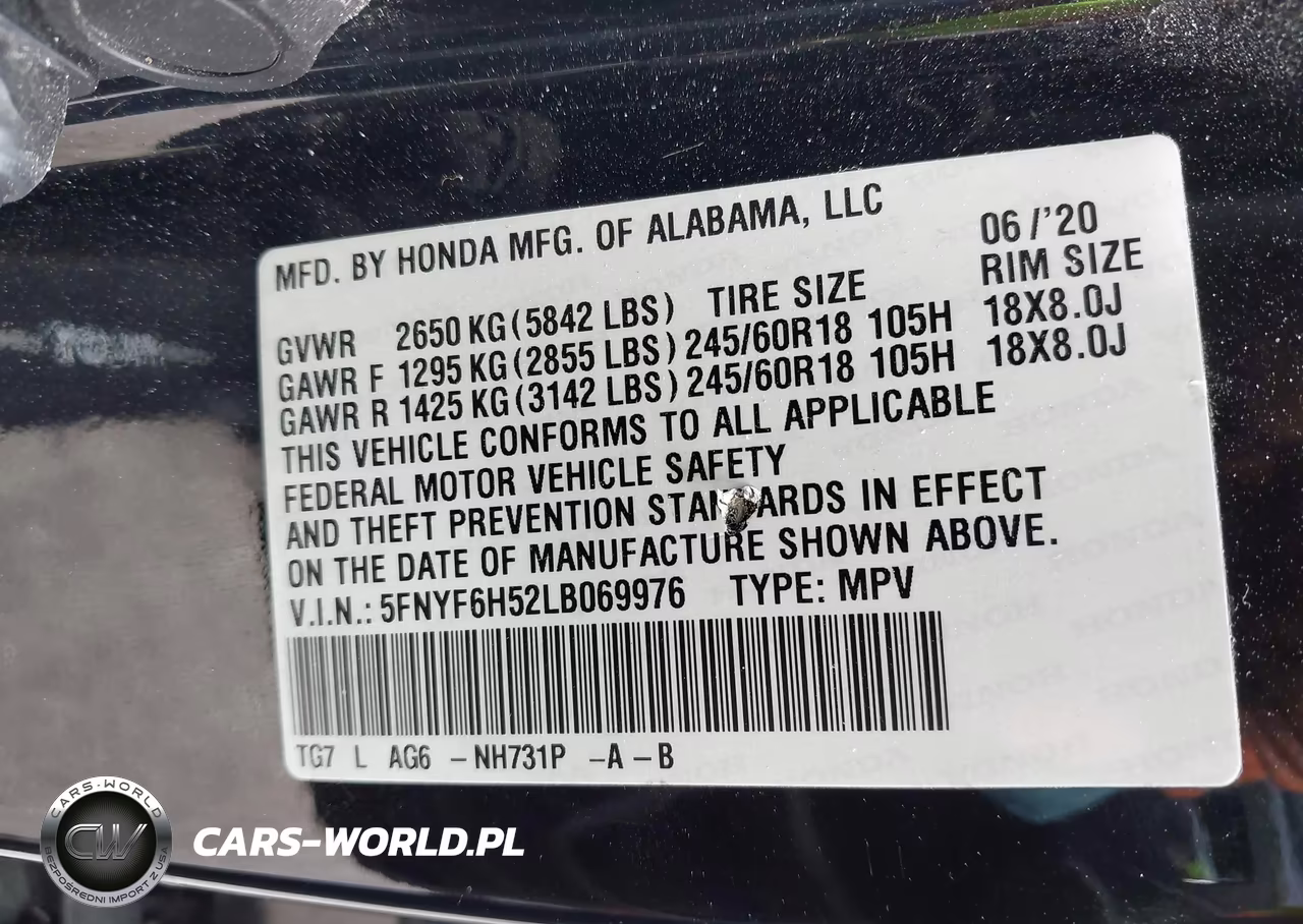 2020 Honda Pilot Ex-L VIN:5FNYF6H52LB069976 - 9