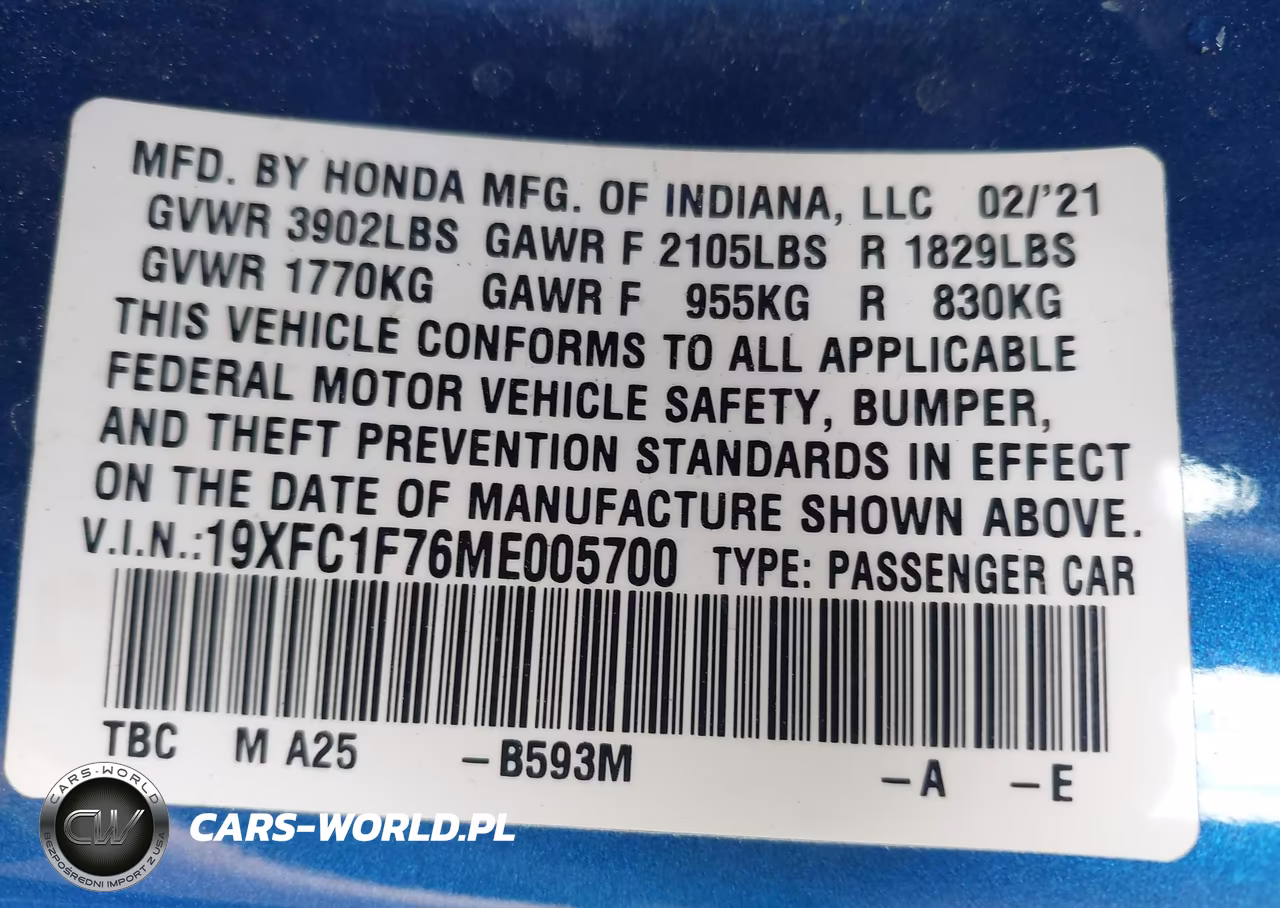 2021 Honda Civic Ex-L VIN:19XFC1F76ME005700 - 9