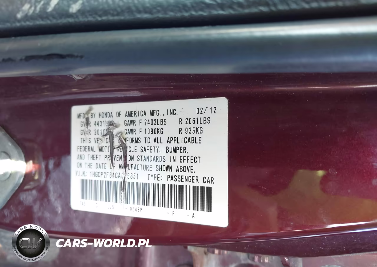 2012 Honda Accord 2.4 Ex-L VIN:1HGCP2F84CA093851 - 9