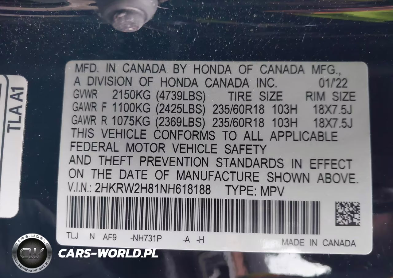 2022 Honda Cr-V Awd Ex-L VIN:2HKRW2H81NH618188 - 9