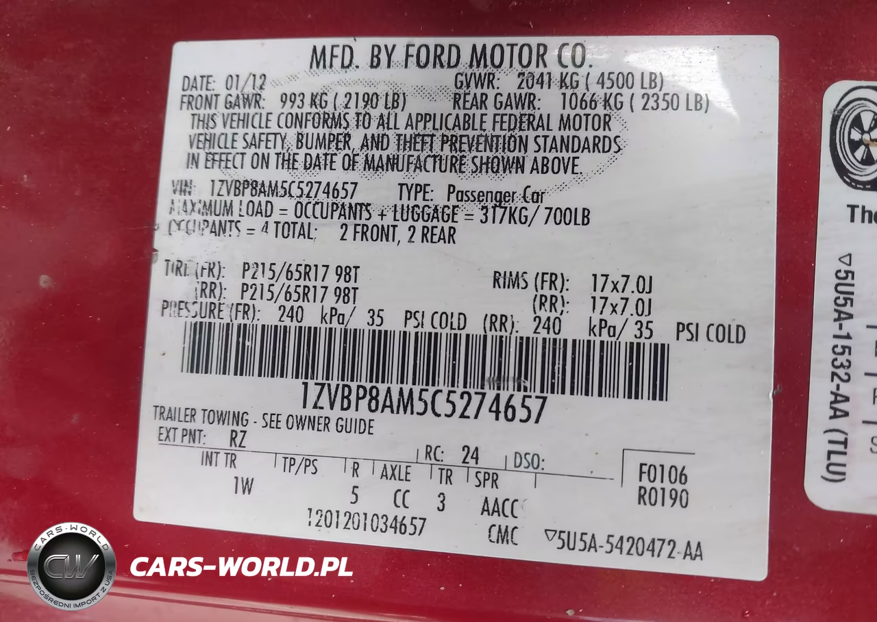 2012 Ford Mustang V6 VIN:1ZVBP8AM5C5274657 - 9