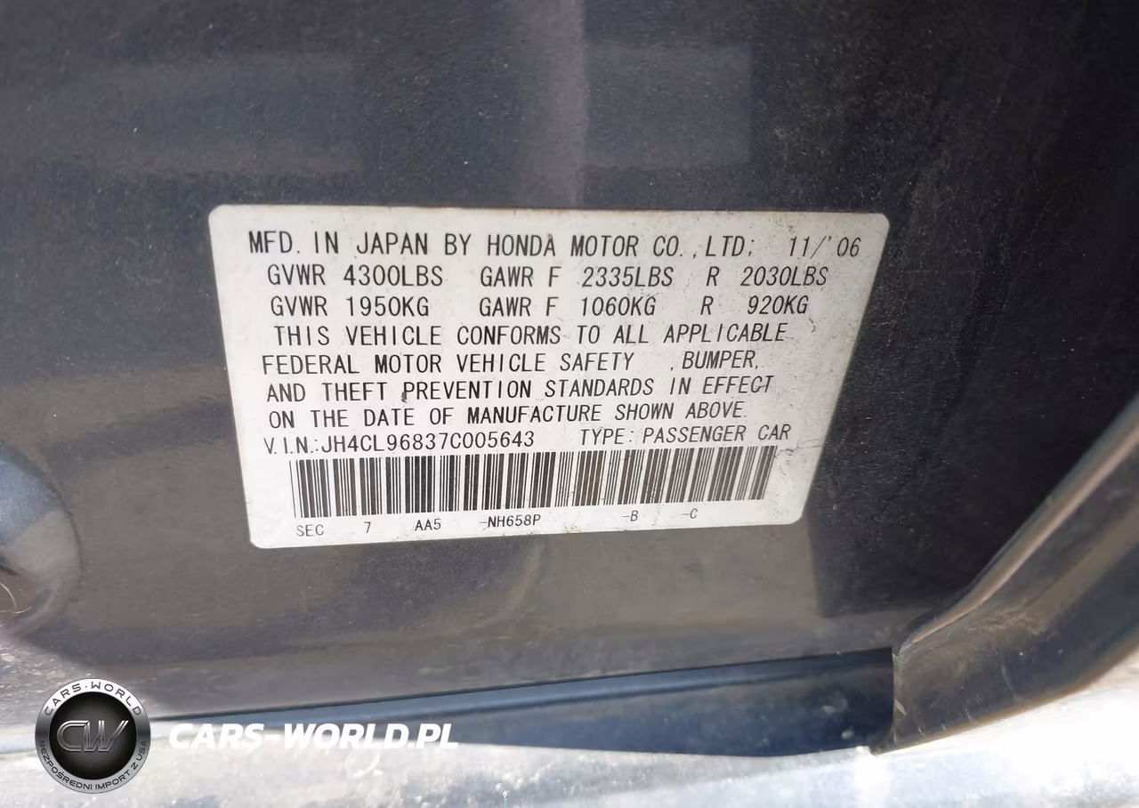 2007 Acura Tsx VIN:JH4CL96837C005643 - 9