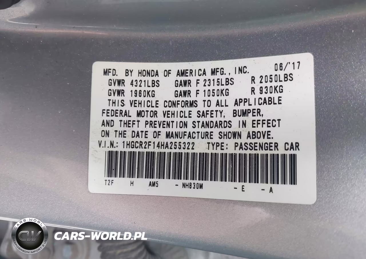 2017 Honda Accord Sport Se VIN:1HGCR2F14HA255322 - 9