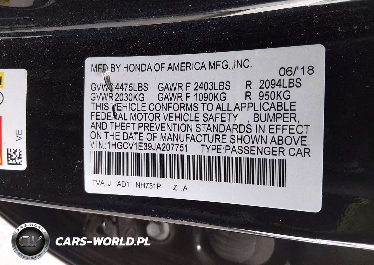 2018 Honda Accord Sport VIN:1HGCV1E39JA207751 - 9