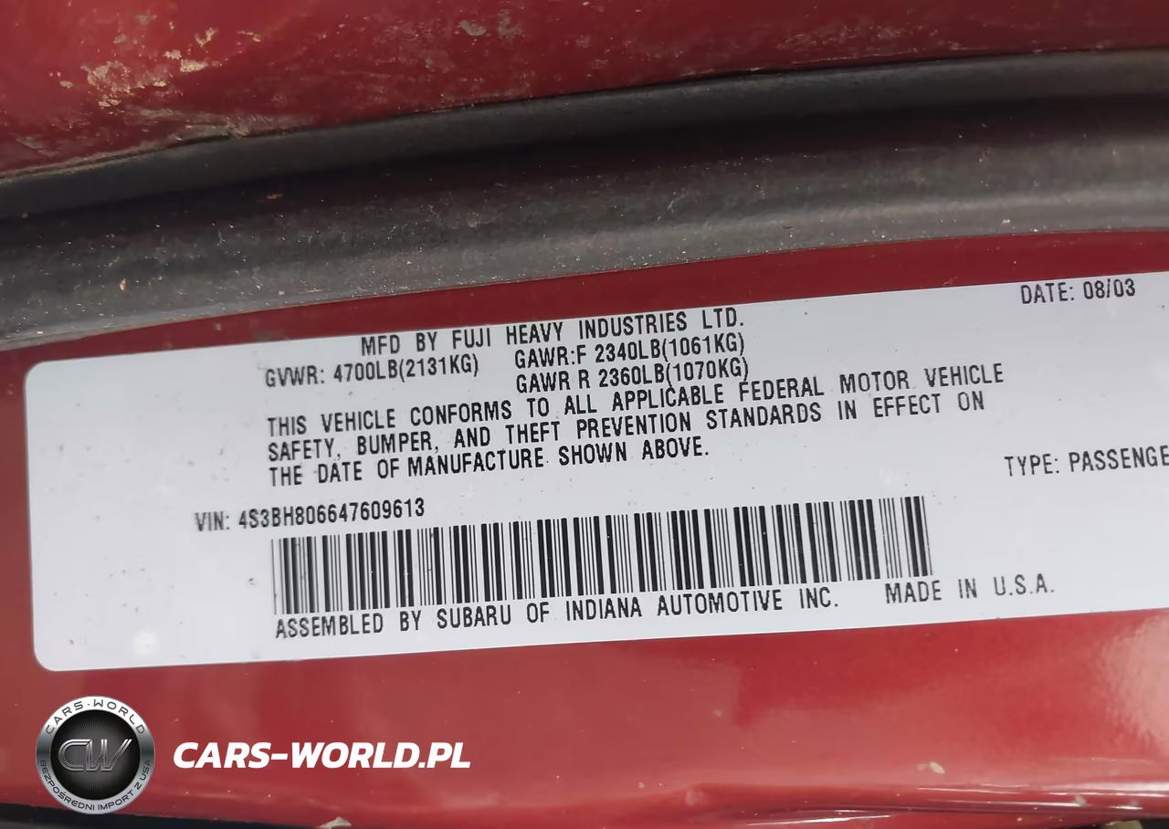 2004 Subaru Outback H6-3.0 L.l. Bean Edition VIN:4S3BH806647609613 - 9