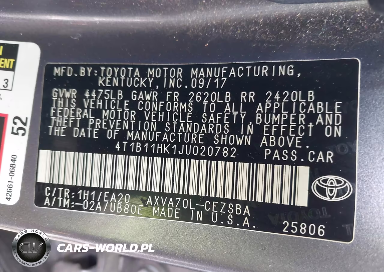 2018 Toyota Camry Se VIN:4T1B11HK1JU020782 - 9
