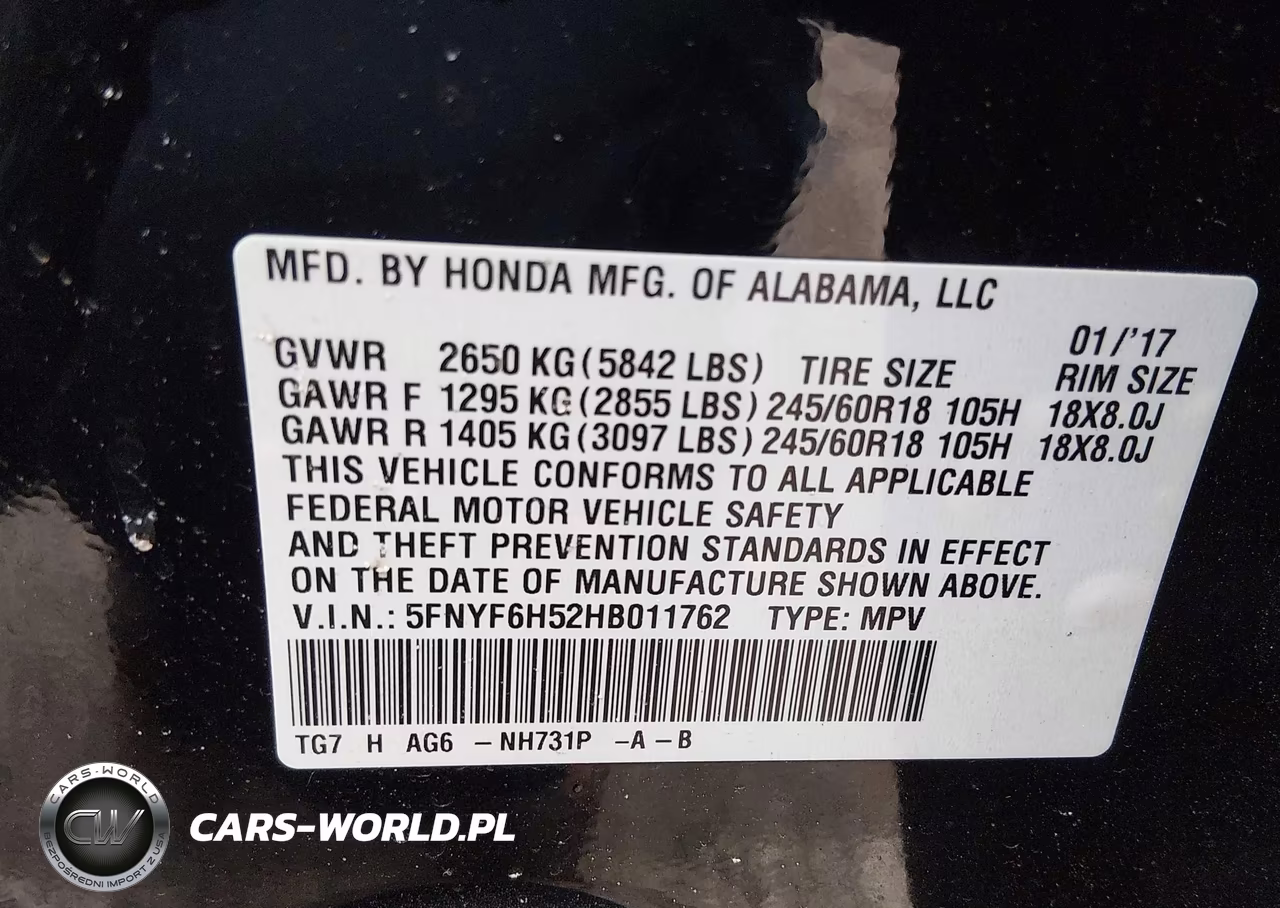 2017 Honda Pilot Ex-L VIN:5FNYF6H52HB011762 - 9