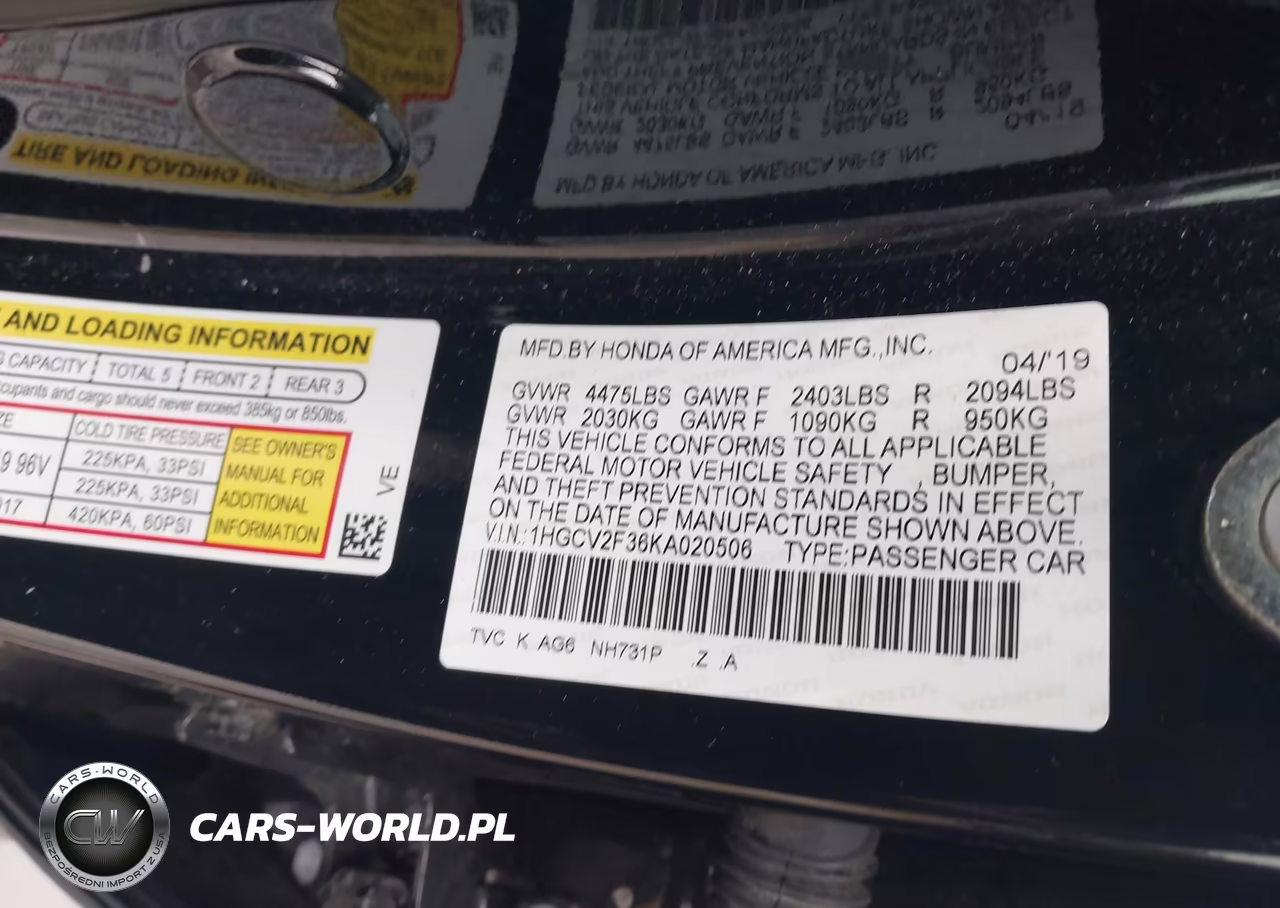2019 Honda Accord Sport 2.0T VIN:1HGCV2F36KA020506 - 9