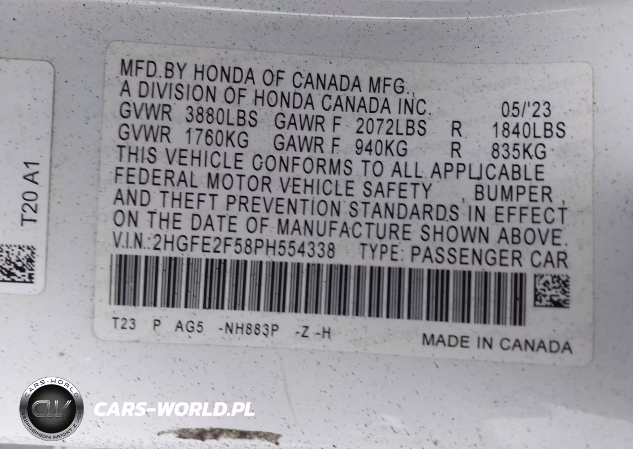 2023 Honda Civic Sport VIN:2HGFE2F58PH554338 - 9