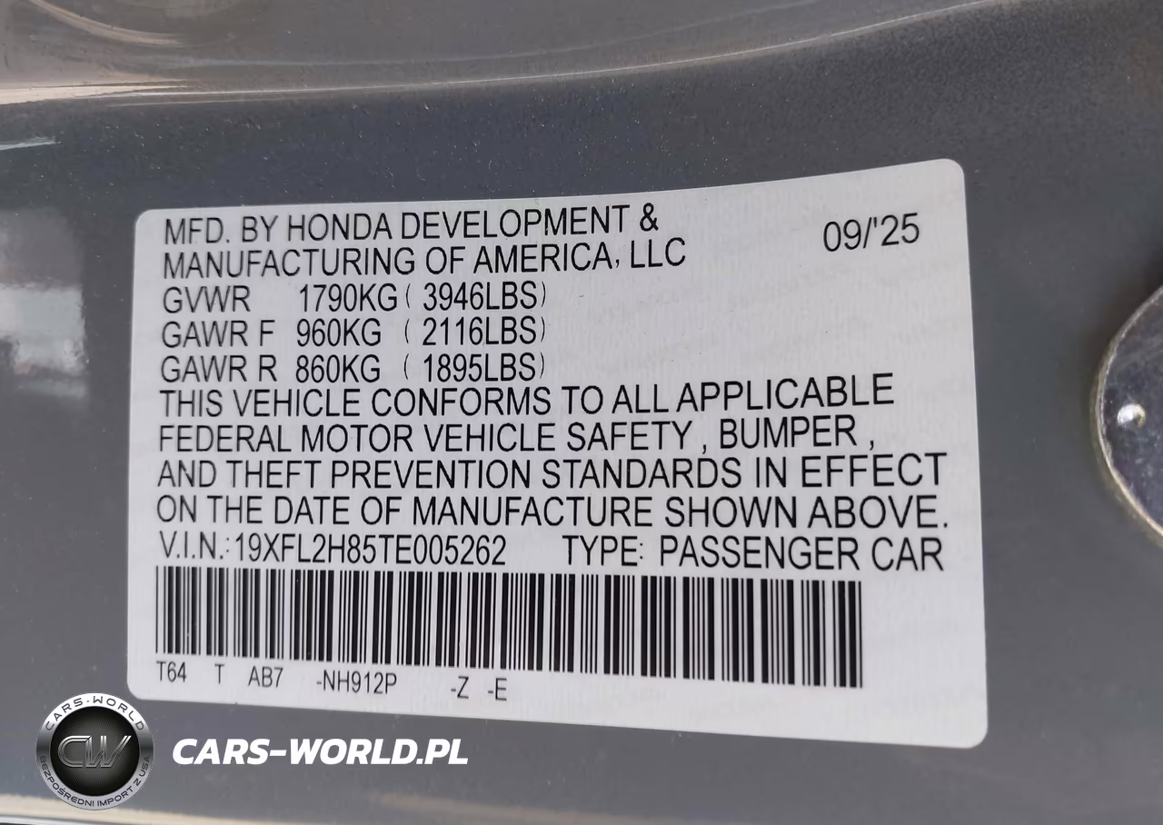 2026 Honda Civic Sport VIN:19XFL2H85TE005262 - 9