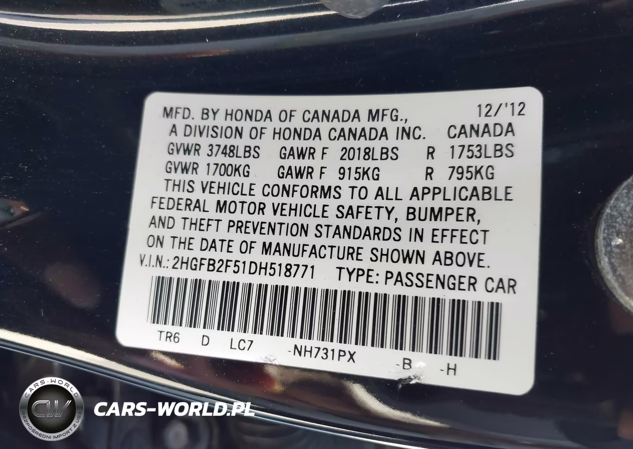 2013 Honda Civic Lx VIN:2HGFB2F51DH518771 - 9