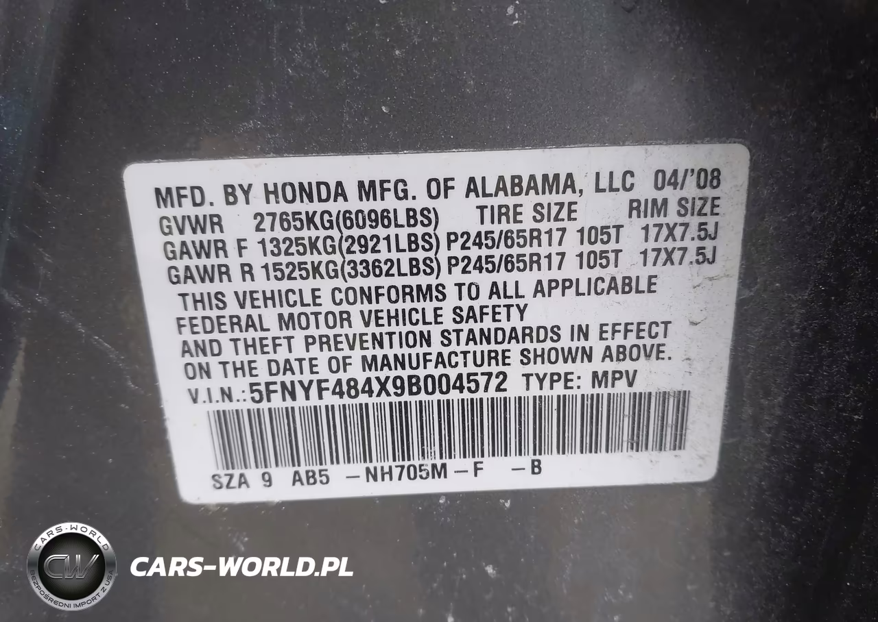 2009 Honda Pilot Ex VIN:5FNYF484X9B004572 - 9