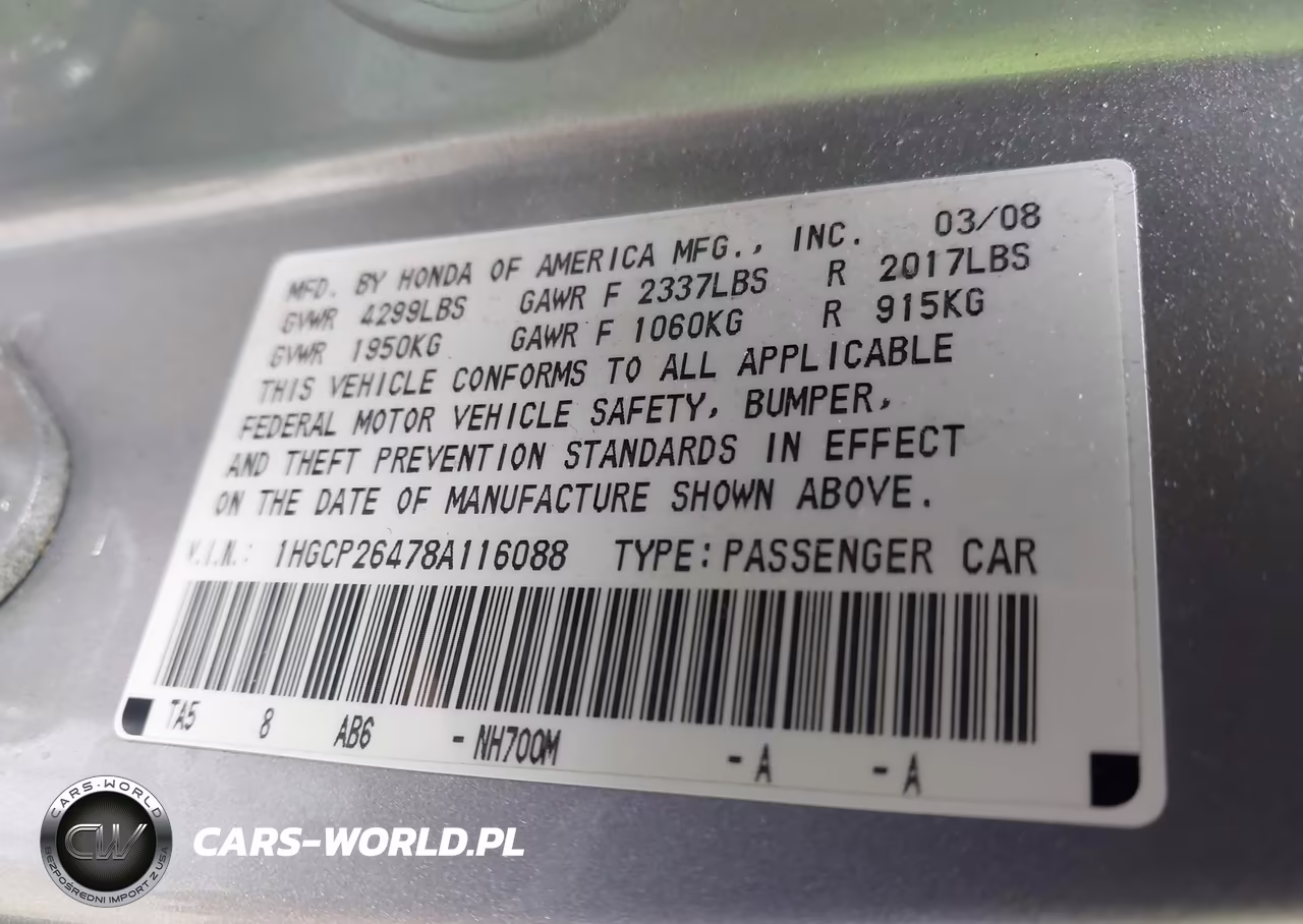 2008 Honda Accord 2.4 Lx-P VIN:1HGCP26478A116088 - 9