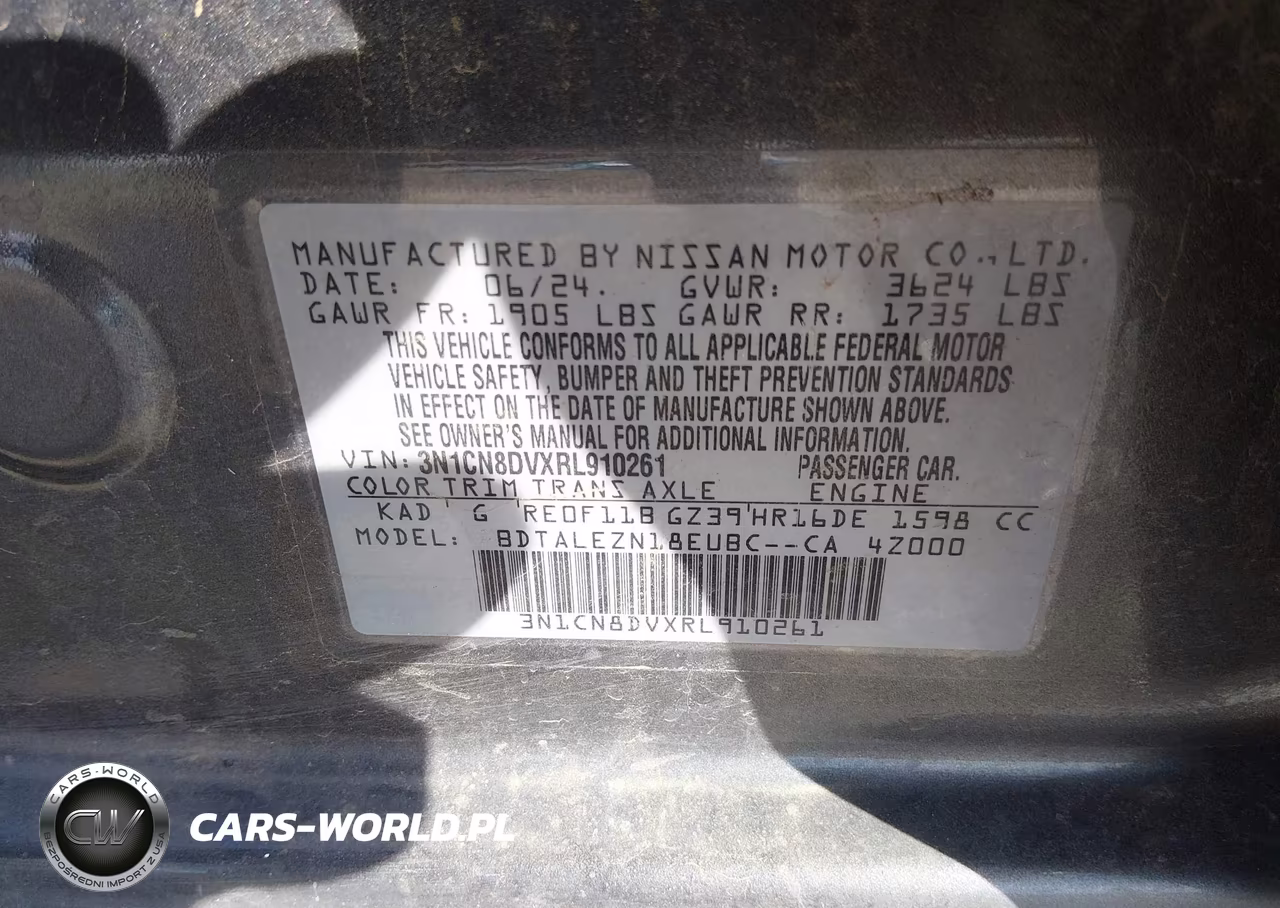 2024 Nissan Versa 1.6 S VIN:3N1CN8DVXRL910261 - 9