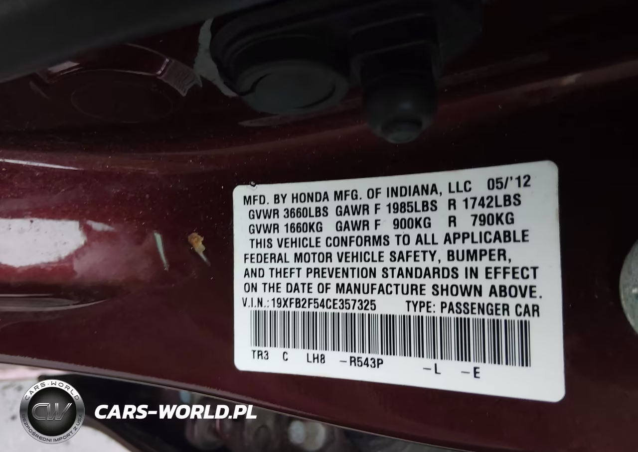 2012 Honda Civic Lx VIN:19XFB2F54CE357325 - 9