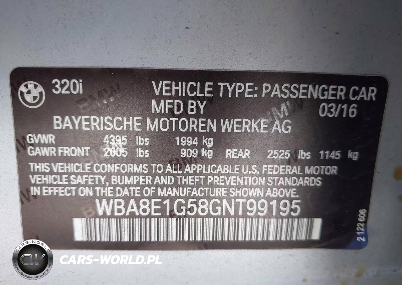2016 BMW 320I VIN:WBA8E1G58GNT99195 - 9