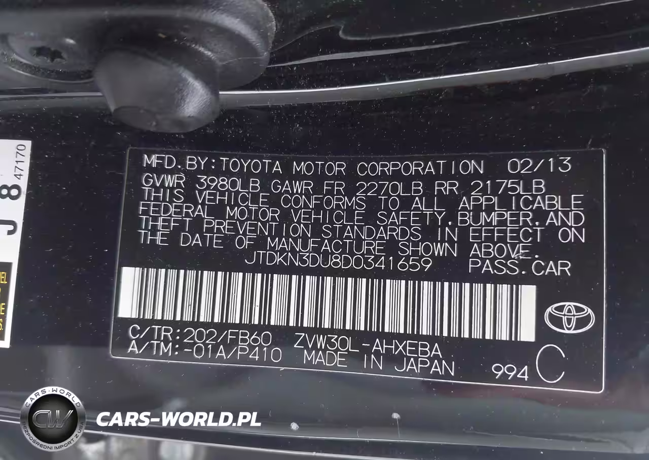 2013 Toyota Prius Two VIN:JTDKN3DU8D0341659 - 9