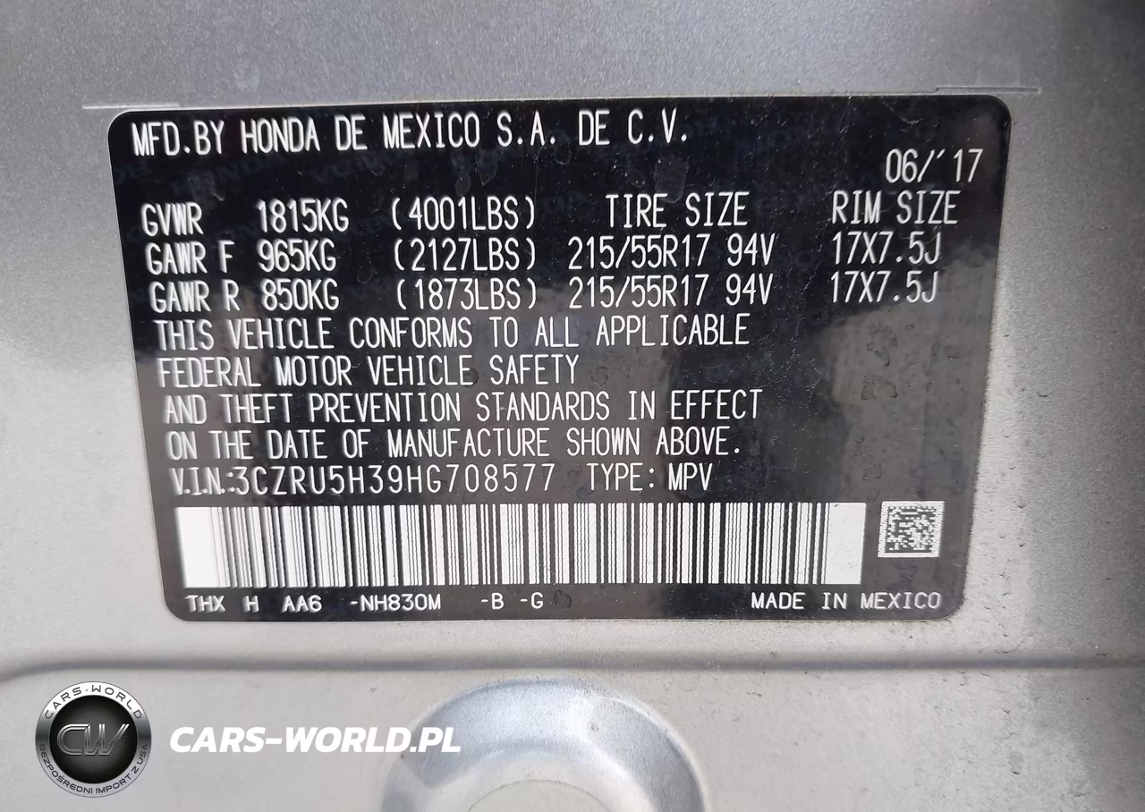 2017 Honda Hr-V Lx VIN:3CZRU5H39HG708577 - 9