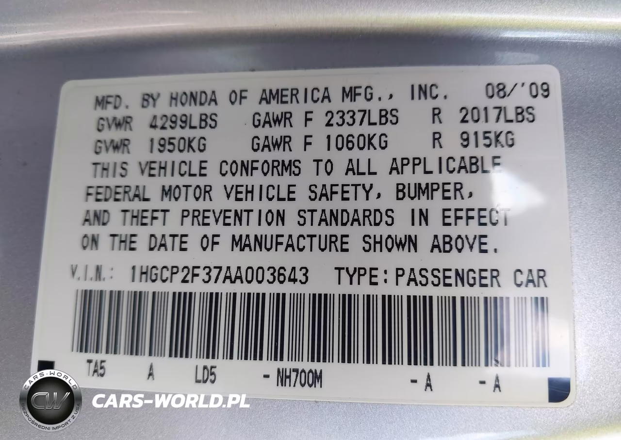 2010 Honda Accord 2.4 Lx VIN:1HGCP2F37AA003643 - 9