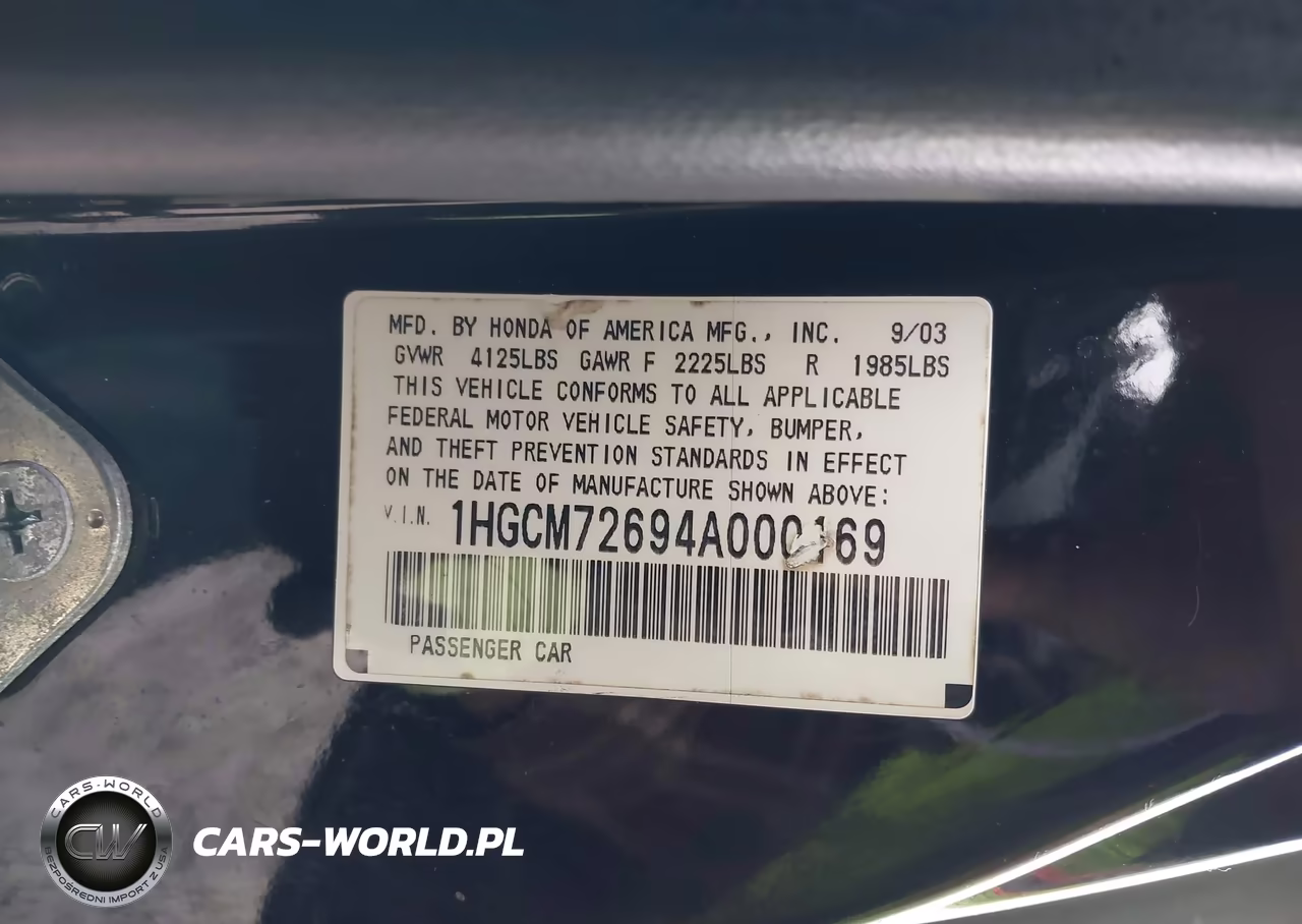 2004 Honda Accord 2.4 Ex VIN:1HGCM72694A000169 - 9