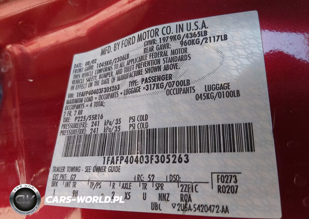 2003 Ford Mustang VIN:1FAFP40403F305263 - 9