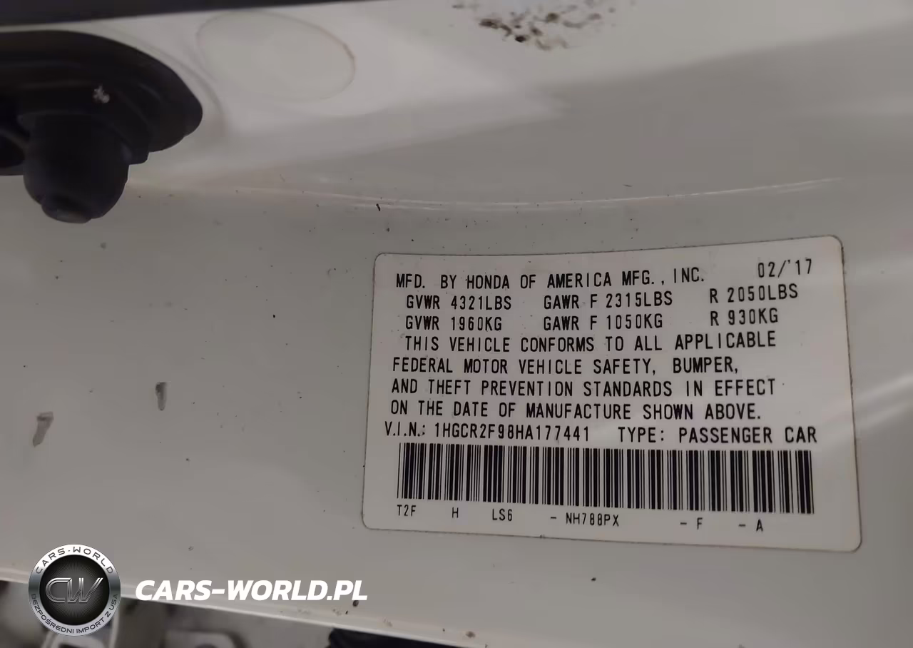 2017 Honda Accord Ex-L VIN:1HGCR2F98HA177441 - 9