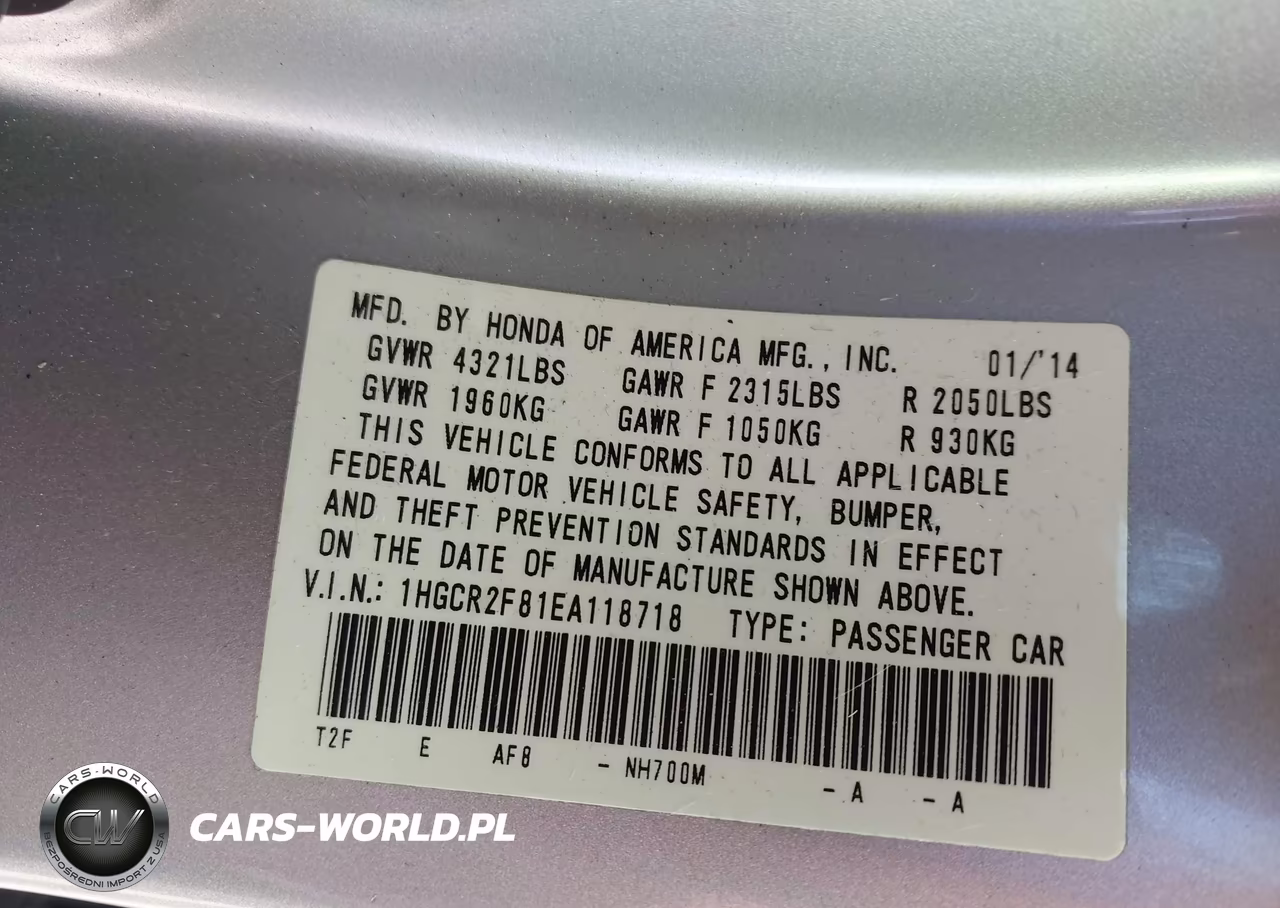 2014 Honda Accord Ex-L VIN:1HGCR2F81EA118718 - 9