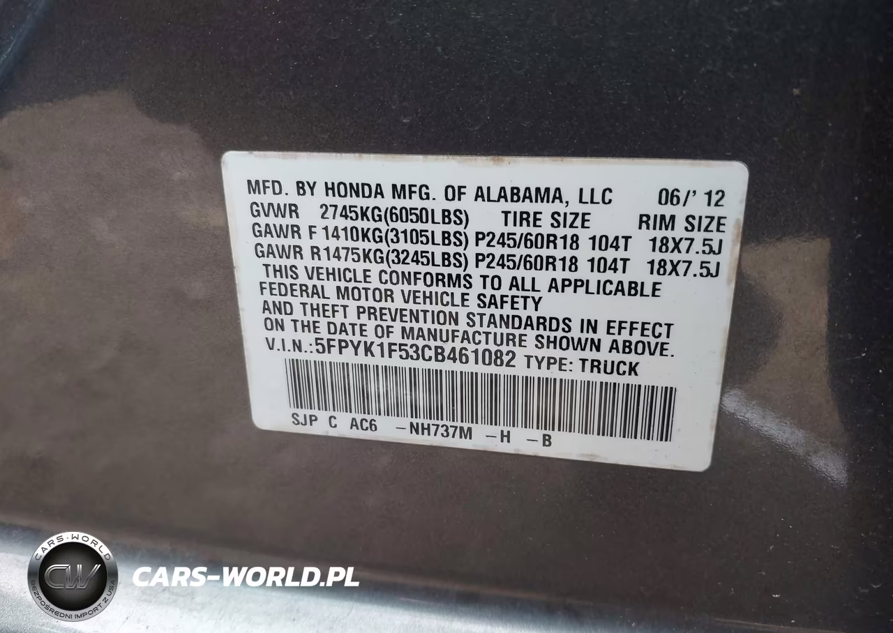 2012 Honda Ridgeline Rtl VIN:5FPYK1F53CB461082 - 9