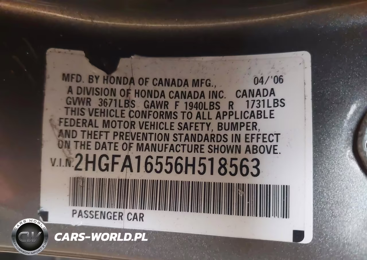 2006 Honda Civic Lx VIN:2HGFA16556H518563 - 9