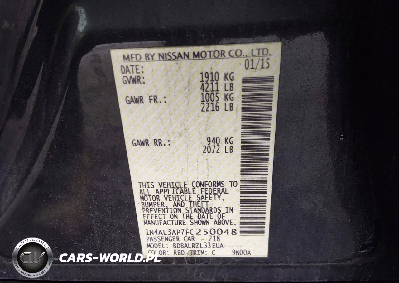2015 Nissan Altima 2.5-2.5 S-2.5 Sl-2.5 Sv VIN:1N4AL3AP7FC250048 - 9