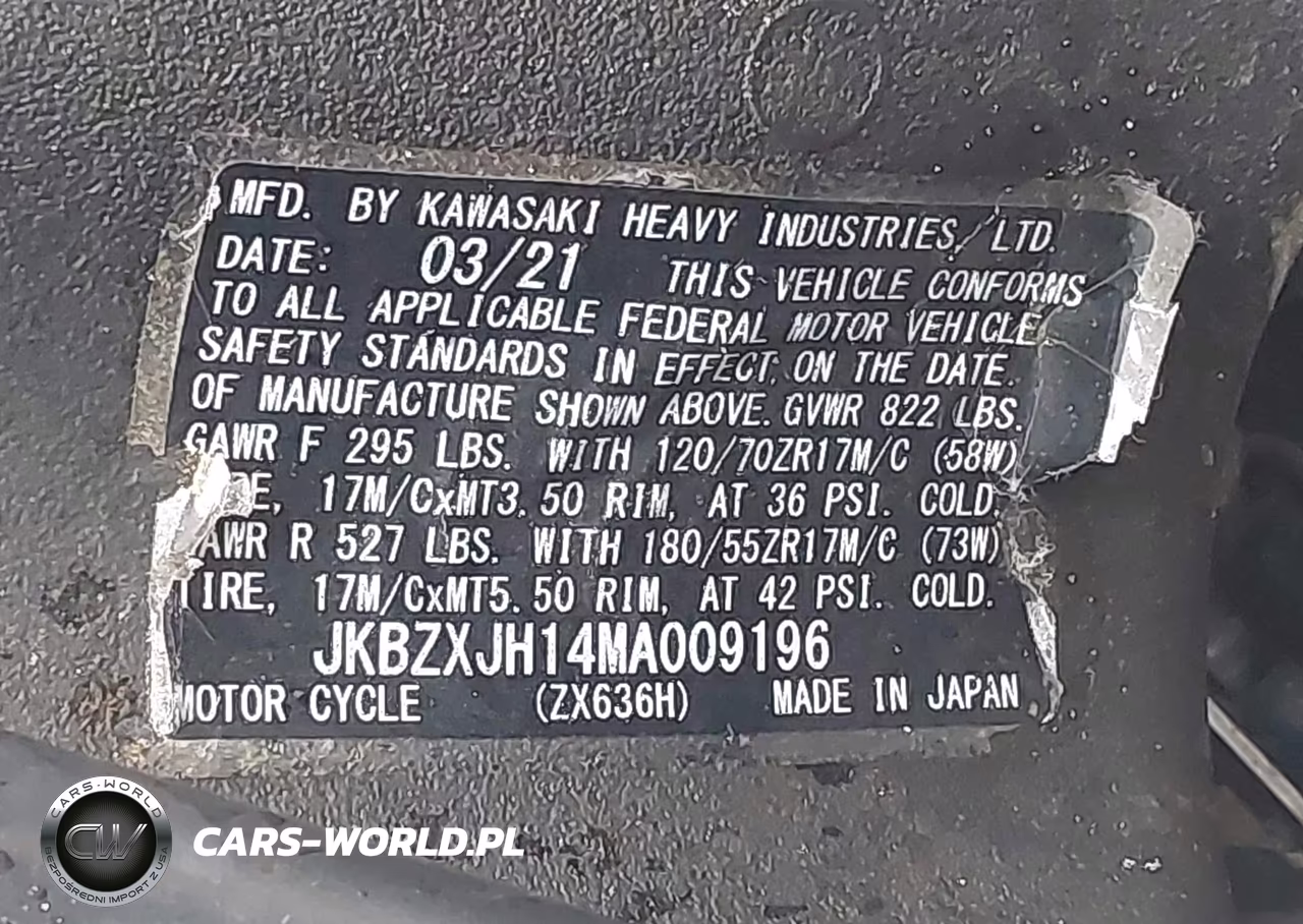 2021 Kawasaki Zx636 K VIN:JKBZXJH14MA009196 - 10