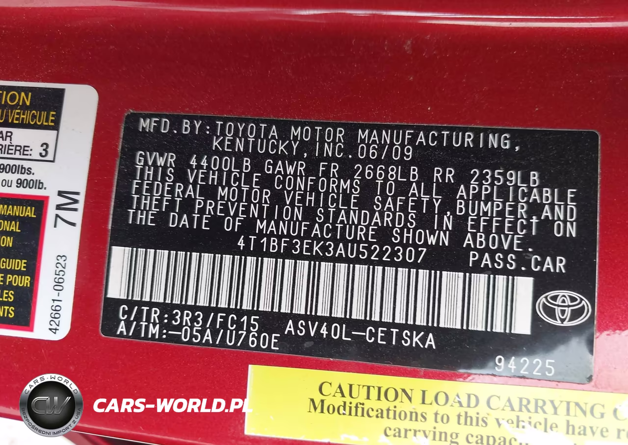 TOYOTA CAMRY VIN:4T1BF3EK3AU522307 - 9