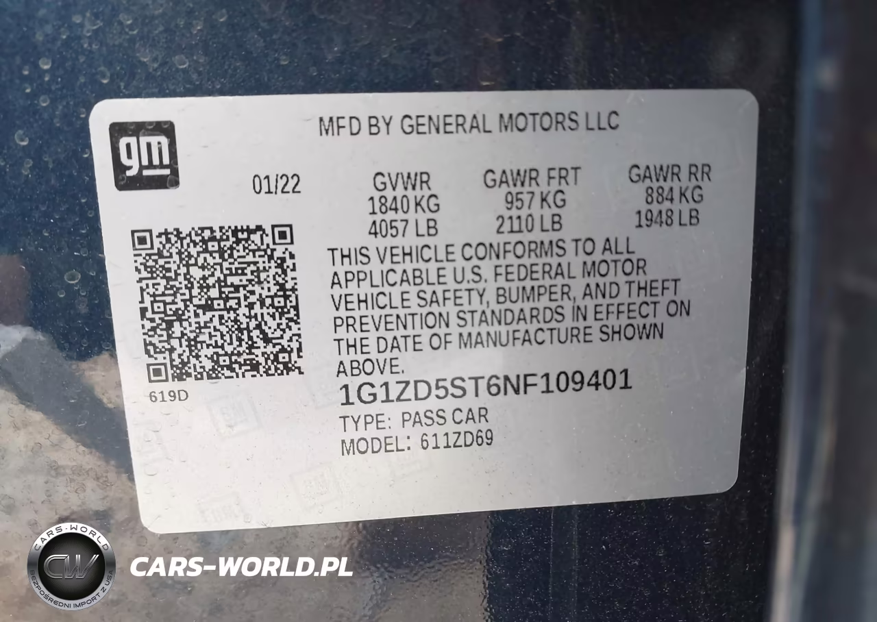 2022 Chevrolet Malibu Lt VIN:1G1ZD5ST6NF109401 - 9
