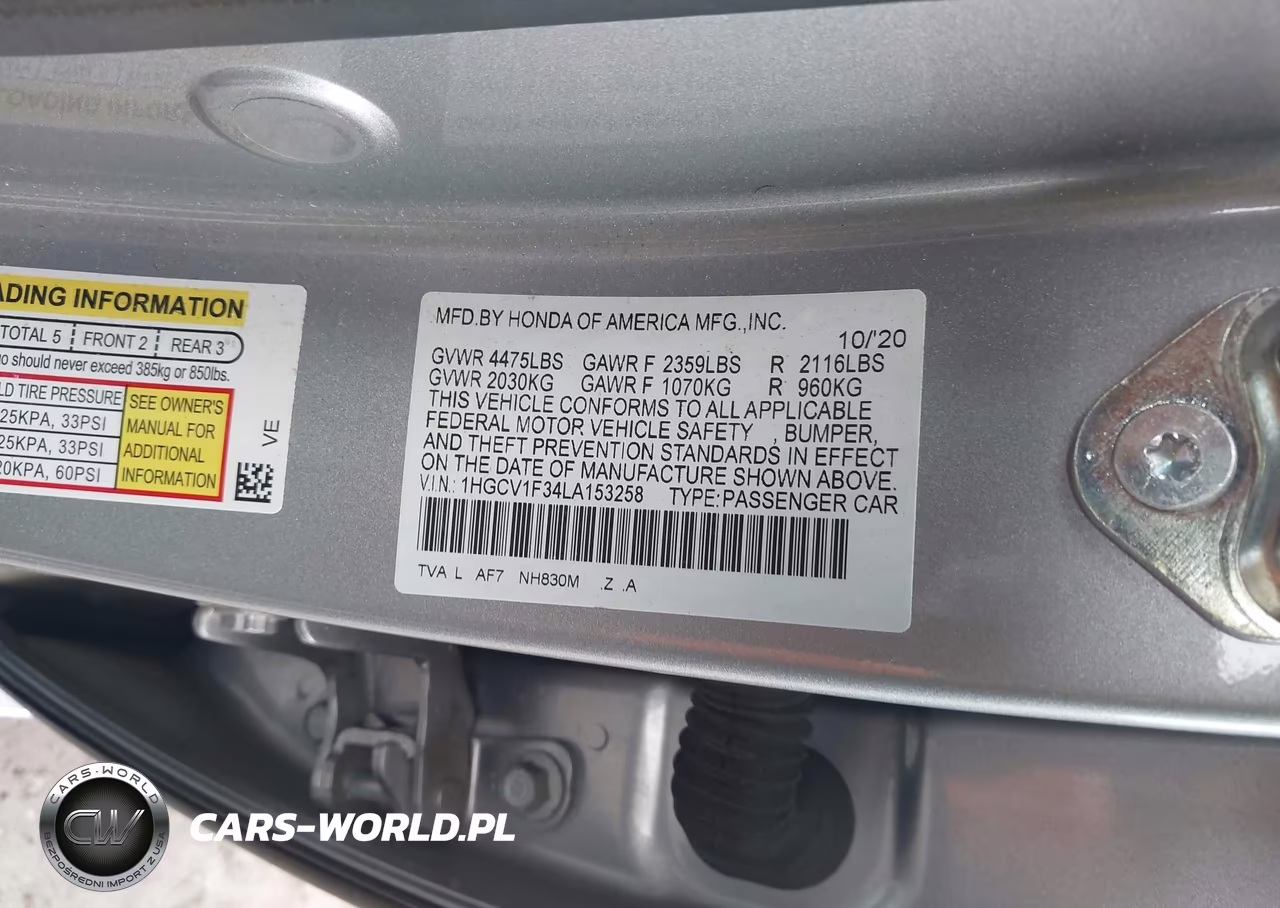 2020 Honda Accord Sport VIN:1HGCV1F34LA153258 - 9