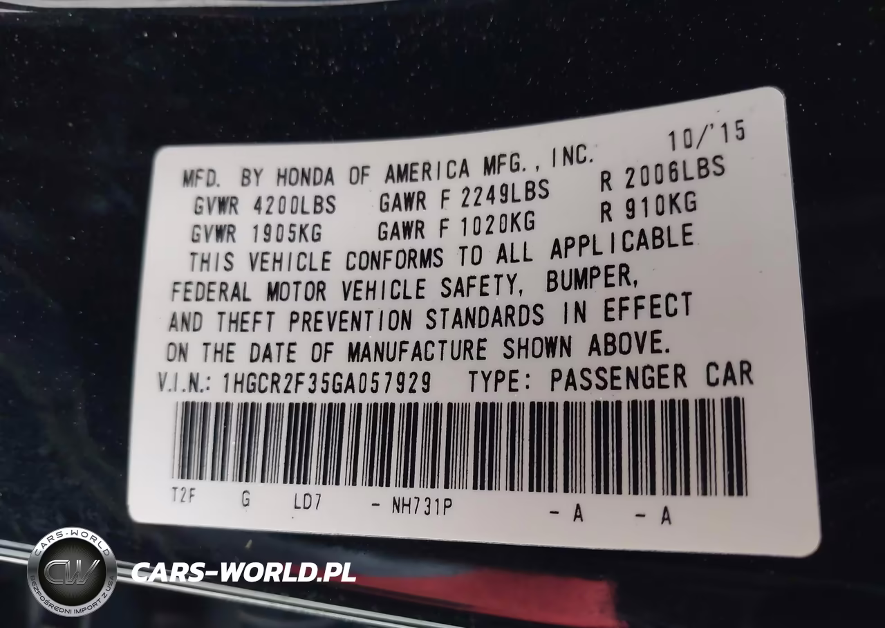 2016 Honda Accord Lx VIN:1HGCR2F35GA057929 - 9