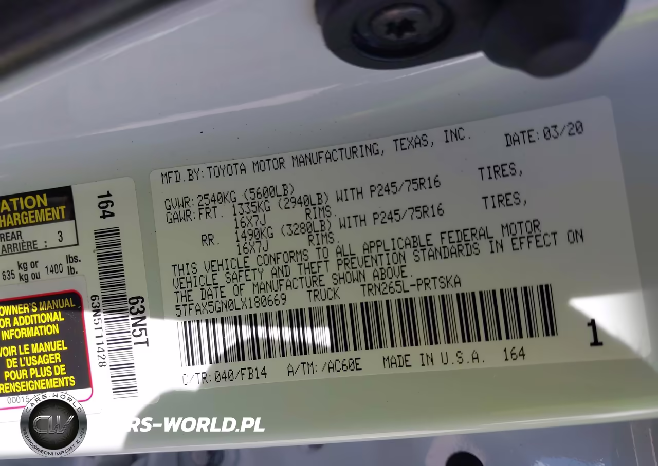 2020 Toyota Tacoma Sr VIN:5TFAX5GN0LX180669 - 9