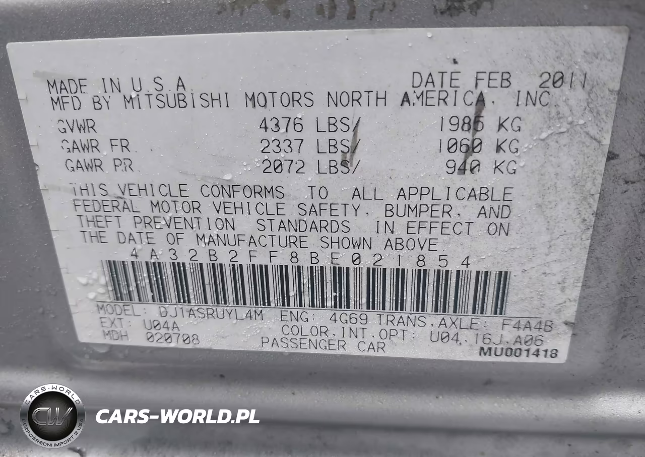 2011 Mitsubishi Galant Fe VIN:4A32B2FF8BE021854 - 9