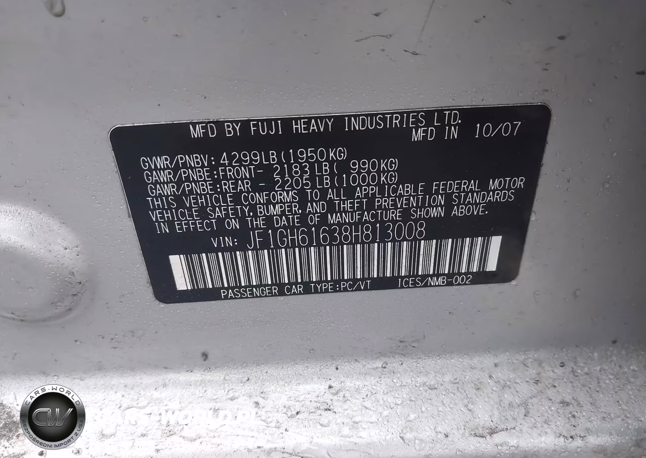 2008 Subaru Impreza 2.5I VIN:JF1GH61638H813008 - 9