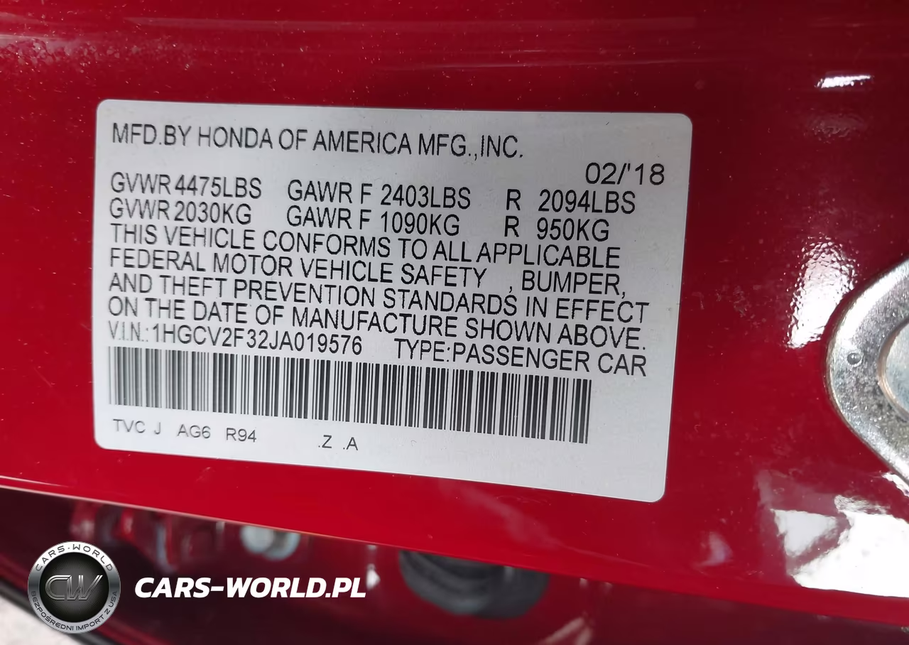 2018 Honda Accord Sport 2.0T VIN:1HGCV2F32JA019576 - 9