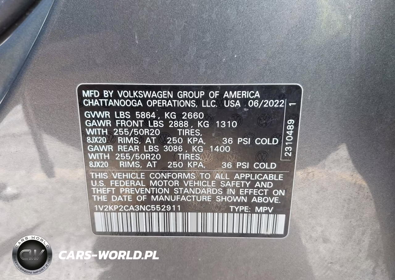2022 Volkswagen Atlas 2.0T Se W-Technology VIN:1V2KP2CA3NC552911 - 9
