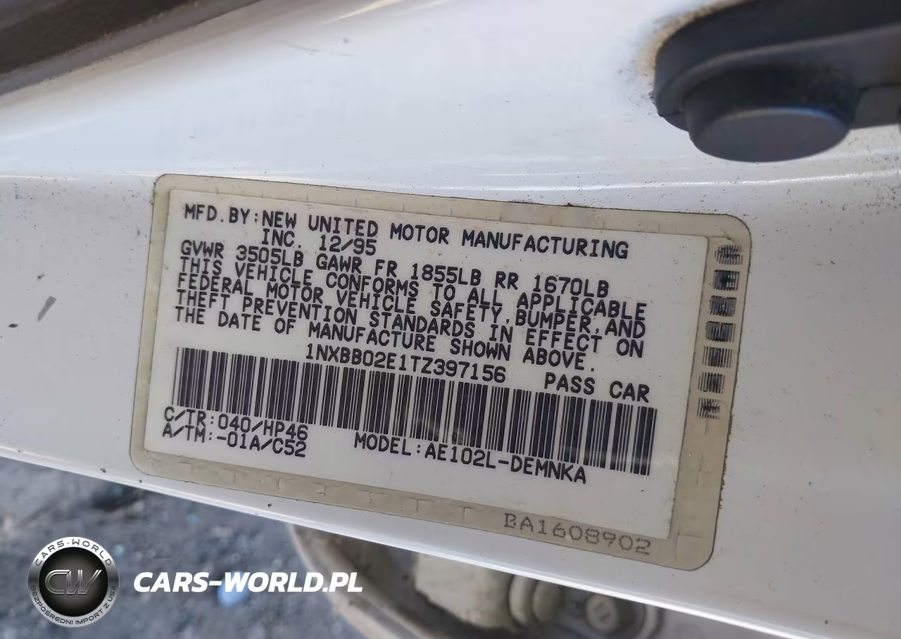 1996 Toyota Corolla Dx VIN:1NXBB02E1TZ397156 - 9