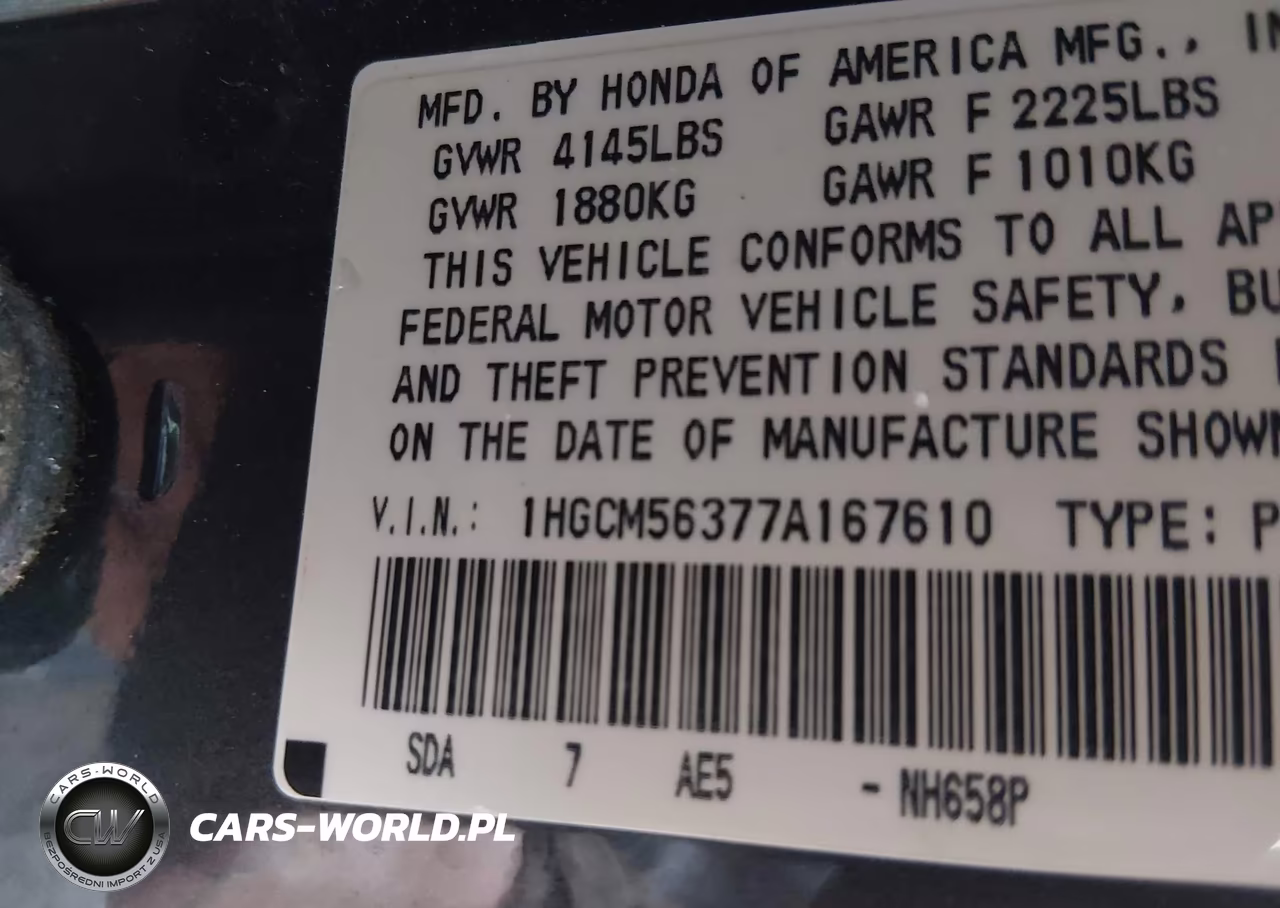 2007 Honda Accord 2.4 Se VIN:1HGCM56377A167610 - 9