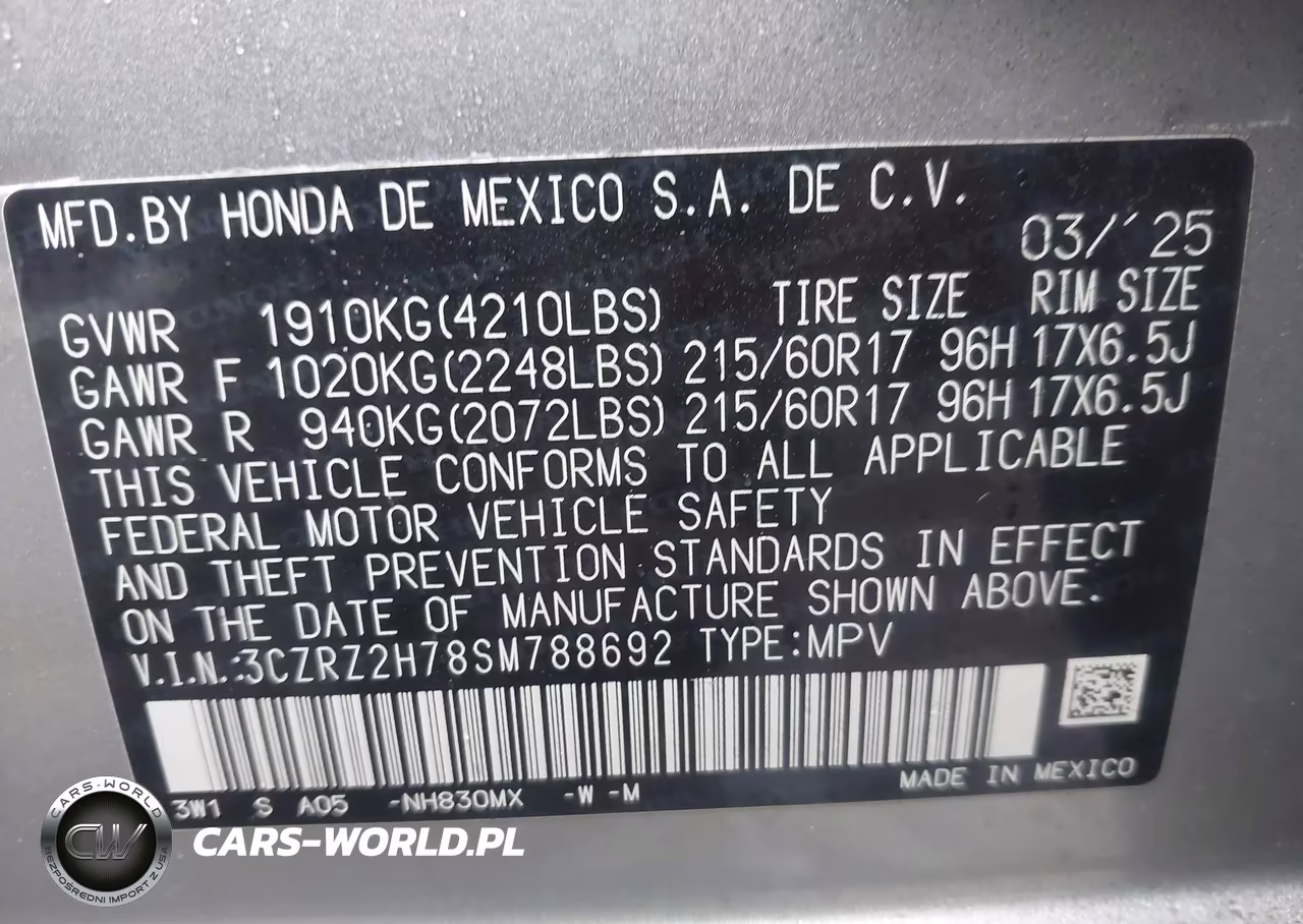 2025 Honda Hr-V Awd Ex-L VIN:3CZRZ2H78SM788692 - 9