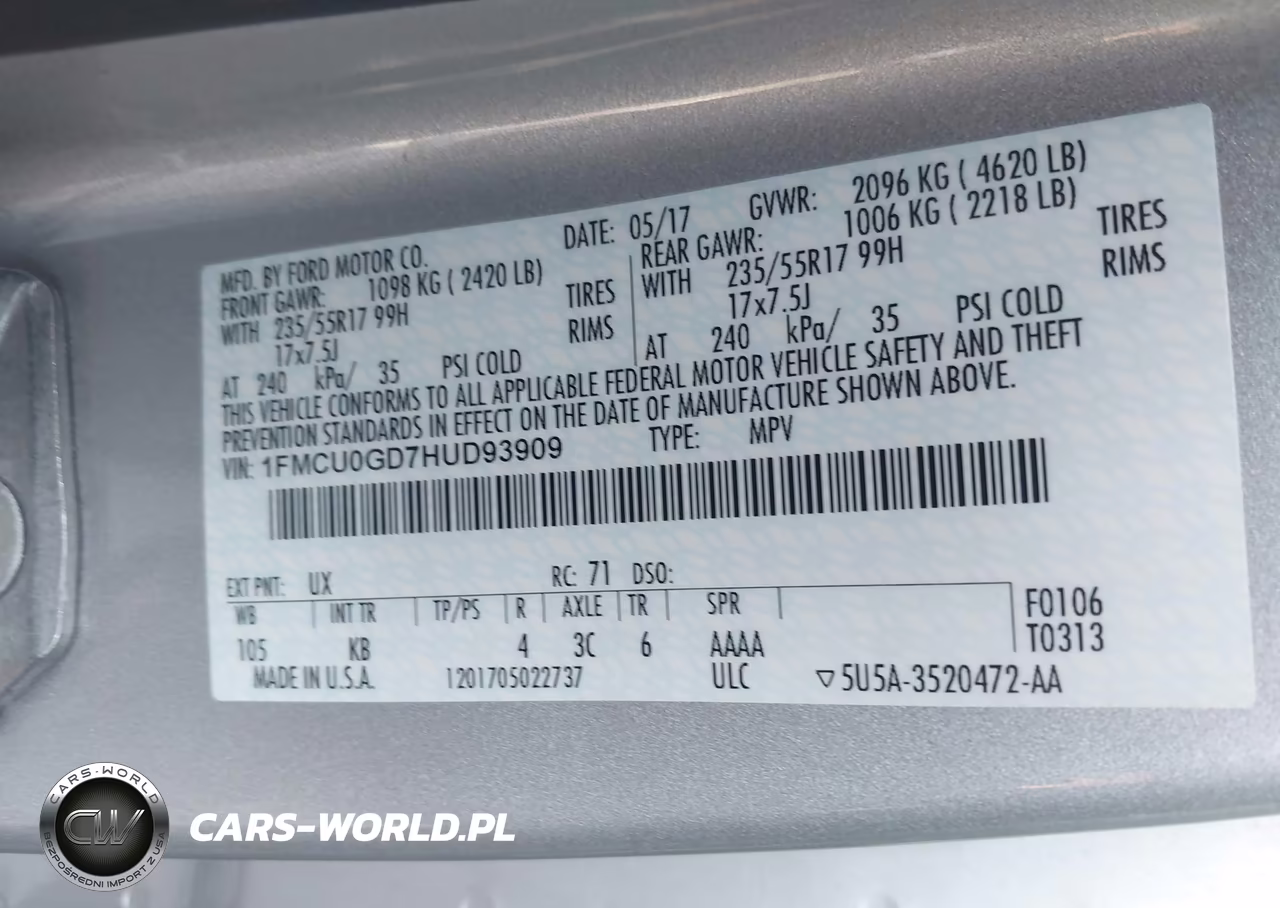 2017 Ford Escape Se VIN:1FMCU0GD7HUD93909 - 9