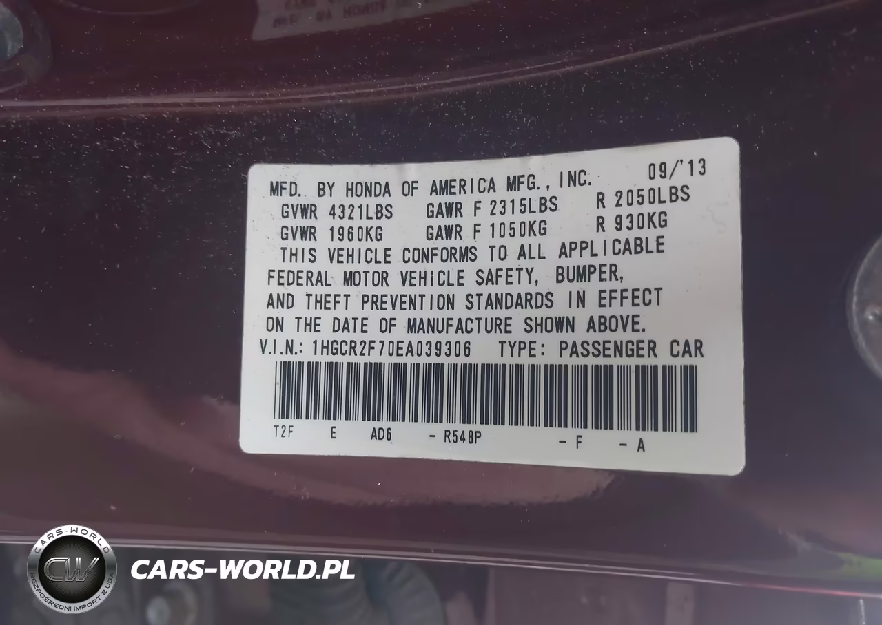2014 Honda Accord Ex VIN:1HGCR2F70EA039306 - 9